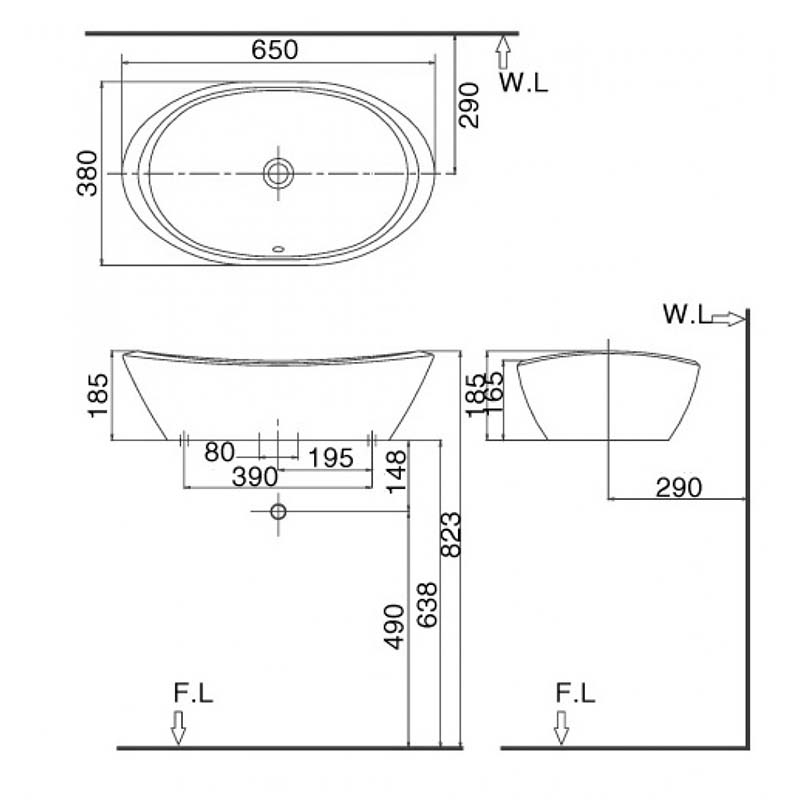 Bản vẽ chậu rửa mặt lavabo đặt bàn Inax AL-465V