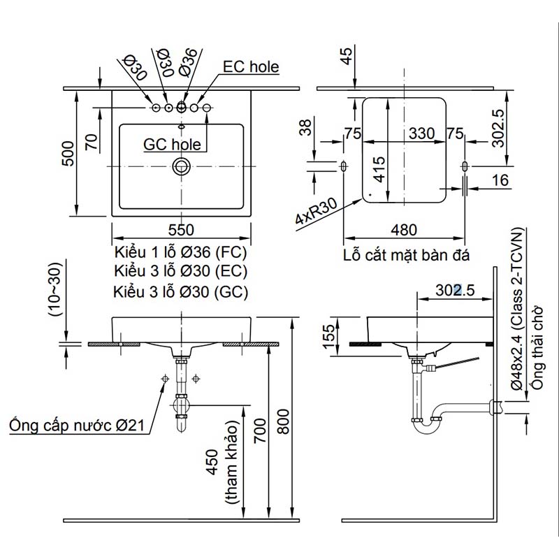 Bản vẽ chậu rửa mặt lavabo đặt bàn Inax AL-536V