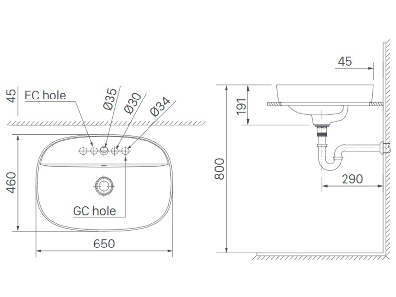 Bản vẽ chậu rửa mặt lavabo Inax AL-652V