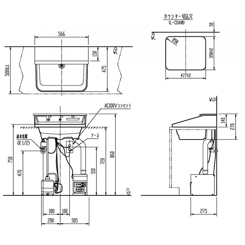 Bản vẽ chậu Rửa Mặt Lavabo Inax L-C11A3