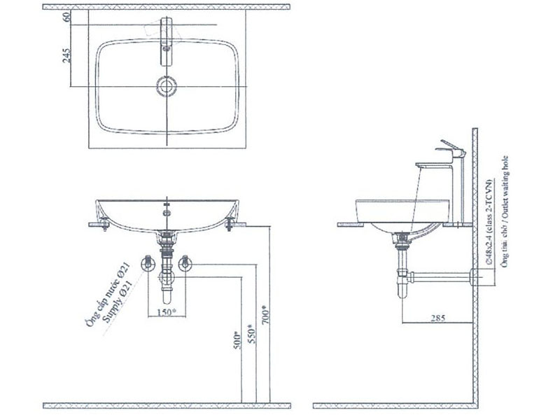 Bản vẽ chậu rửa mặt lavabo đặt bàn Inax AL-299V