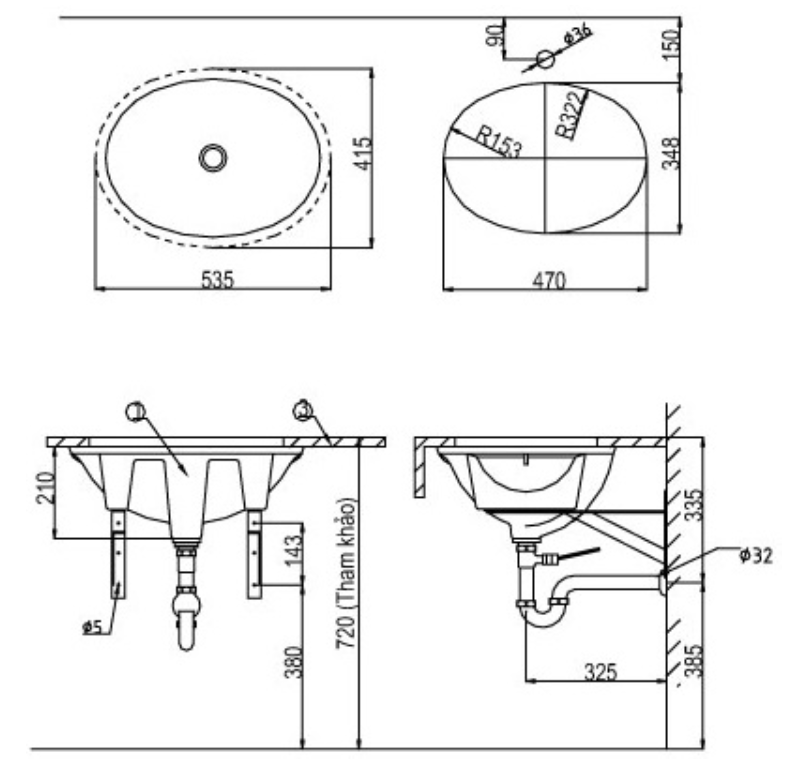 Chậu rửa mặt lavabo âm bàn Inax AL-2293V