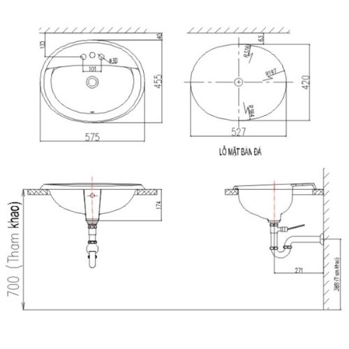 Chậu rửa mặt lavabo dương bàn Inax AL-2395V