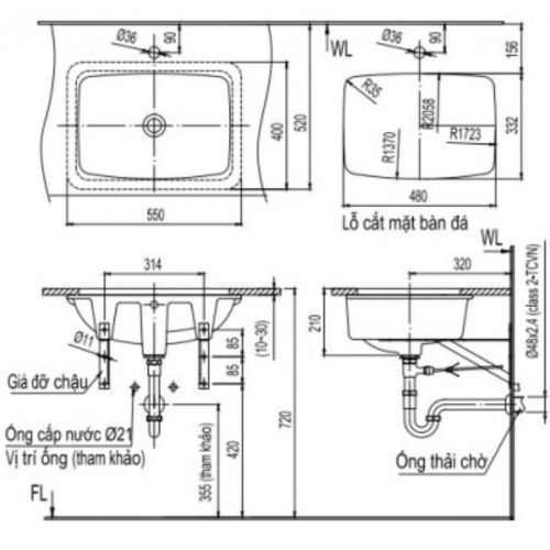 Chậu rửa mặt lavabo âm bàn Inax  AL-2298V