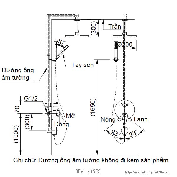 Bản vẽ sen tắm âm tường Inax BFV-71SEC