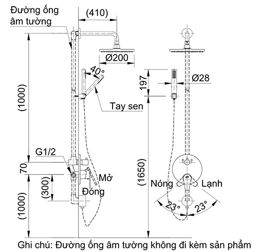 Bản vẽ sen tắm âm tường Inax BFV-71SEC