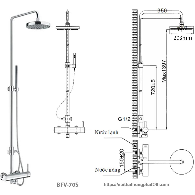 Bản vẽ sen cây inax BFV-70S