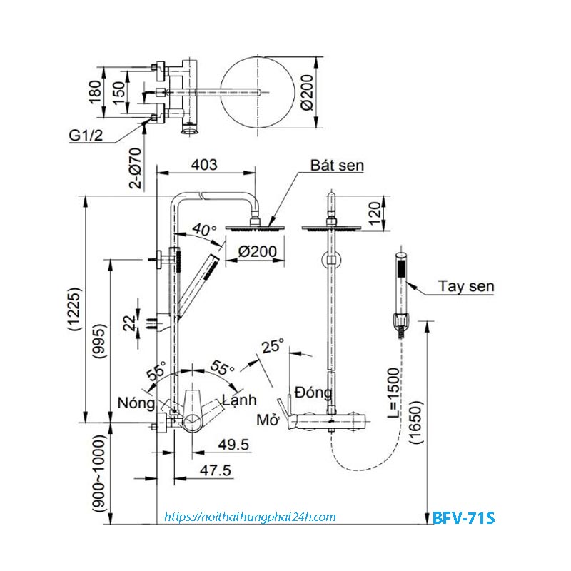 Chi tiết về bản vẽ cây sen tắm nóng lạnh Inax BFV-71S