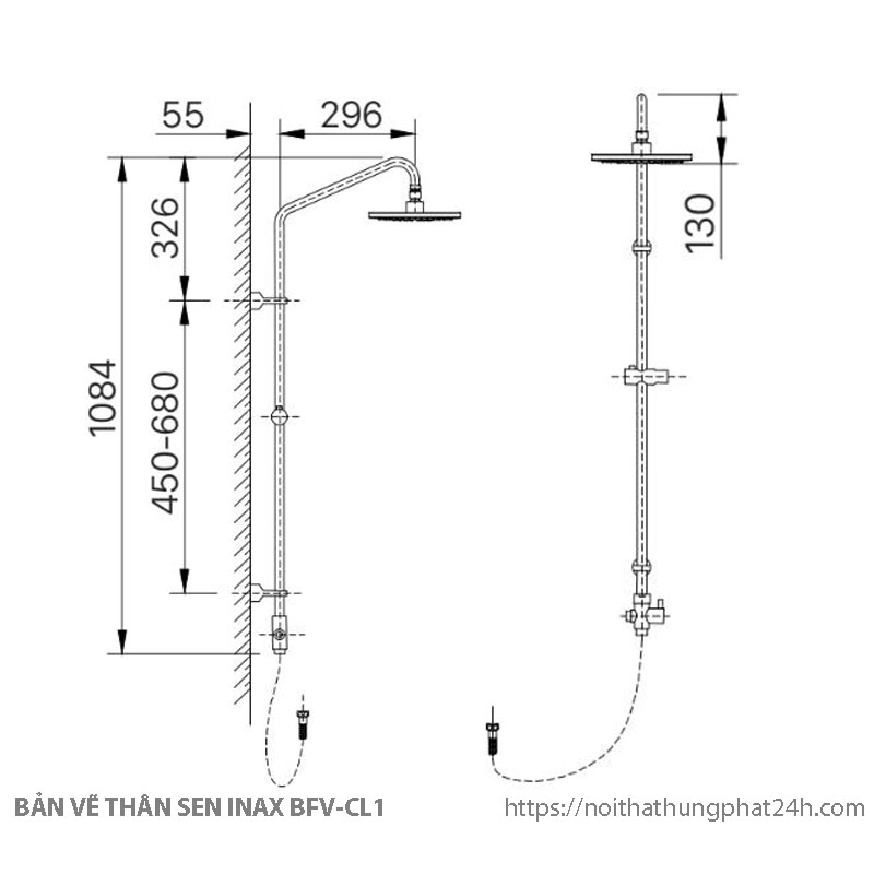 ​​​​​​​Bản vẽ kỹ thuật cây sen tắm Inax BFV-CL1