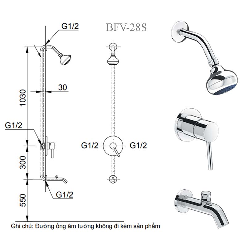 Bản vẽ vòi sen âm tường Inax BFV-28S