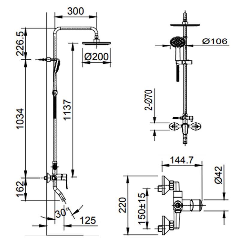 Bản vẽ sen tắm cây Inax BFV-2015S