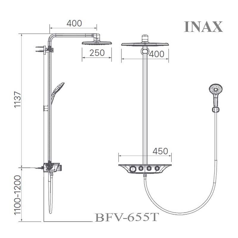 Bản vẽ sen cây INAX BFV-655T nhiệt độ
