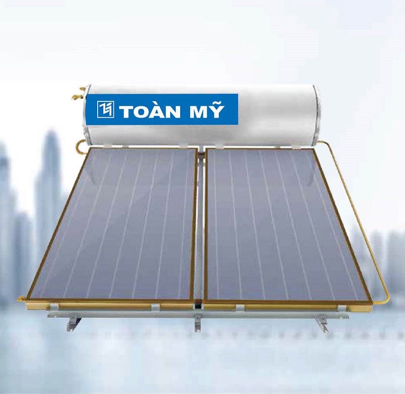 Máy nước nóng năng lượng mặt trời Toàn Mỹ tấm phẳng sử dụng tấm thu nhiệt phẳng để hấp thụ năng lượng mặt trời có gian dài từ 72 đến 96 giờ