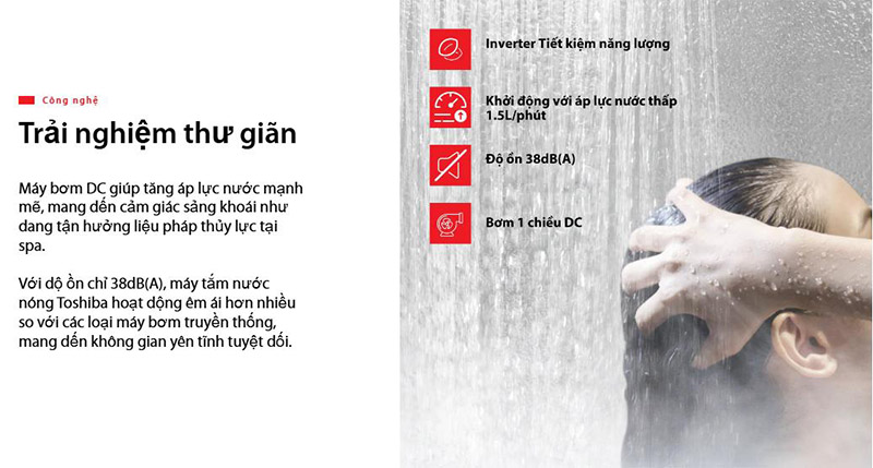 Công nghệ bơm DC siêu êm bình nước nóng trực tiếp Toshiba TWH-45MCPVN(S)-WB