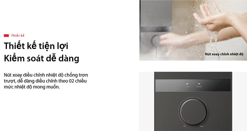 Thiết kế nút chỉnh nhiệt chống trượt bình nước nóng trực tiếp Toshiba TWH-45MCPVN(S)-WB