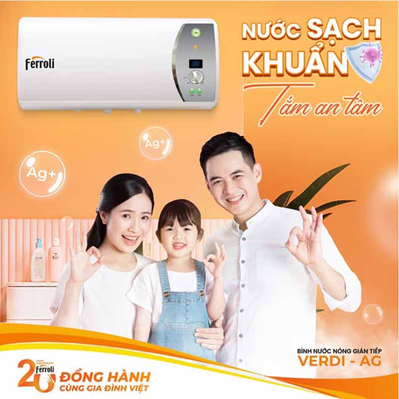 Bình nước nóng Ferroli 20L phù hợp với gia đình từ 2-3 người sử dụng