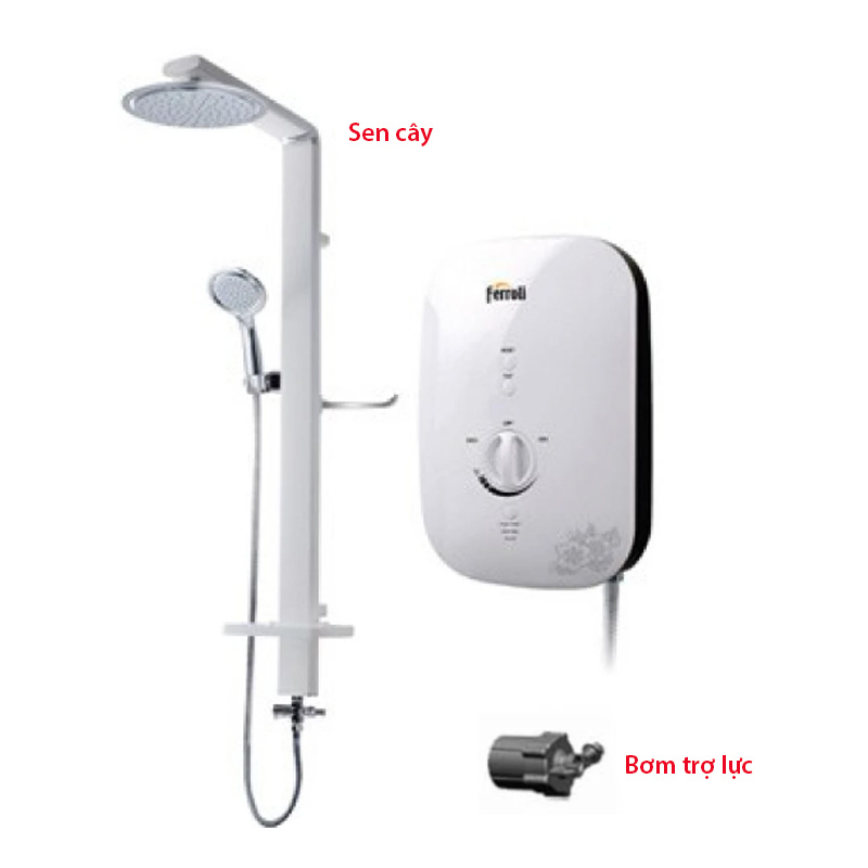 Máy nước nóng Ferroli có bơm trợ lực sen cây tăng áp lực, vận hành êm ái