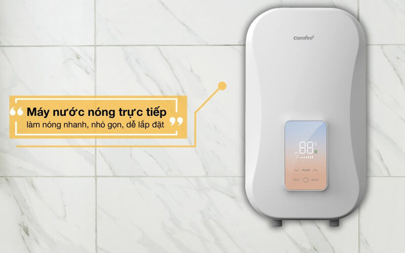 Máy nước nóng Comfee được trang bị công nghệ hiện đại, bao gồm cầu dao chống rò điện ELCB kèm đèn báo và cảm biến