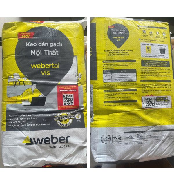 Bao bì thực tế keo dán gạch weber tai vis