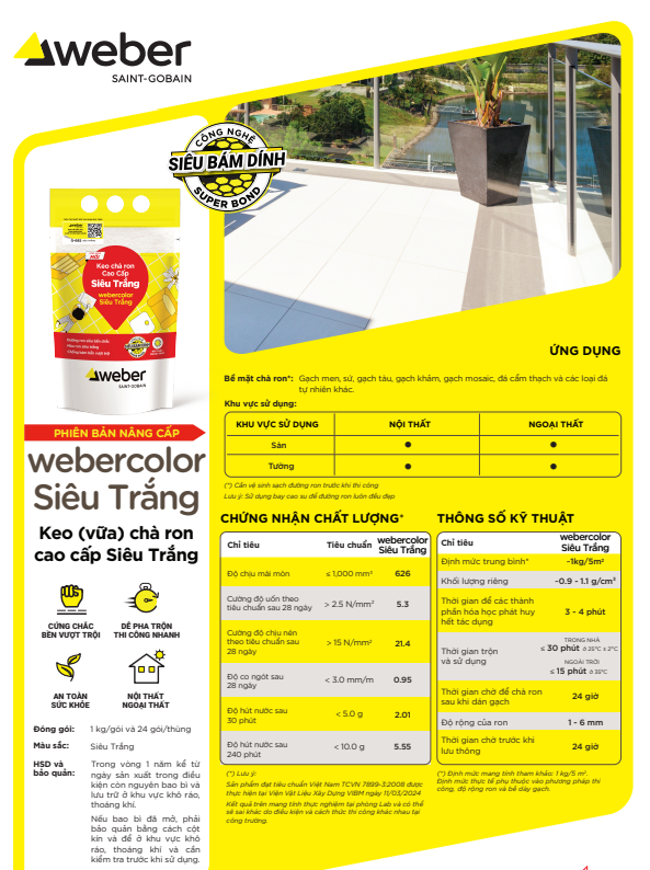 Keo chà ron WeberColor siêu trắng S68S 