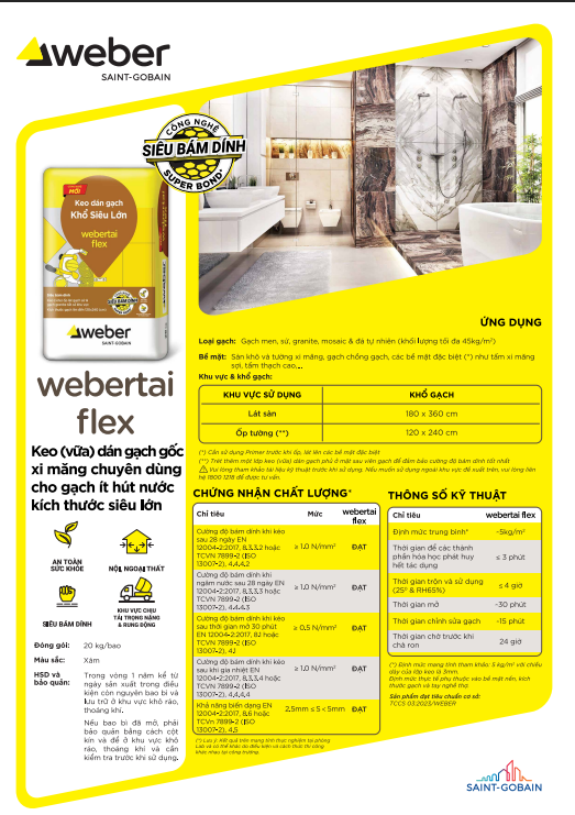 Keo dán gạch WeberTai Flex màu xám