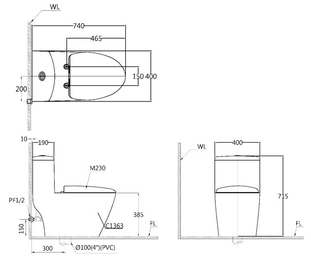 Bồn Cầu 1 Khối Caesar CD1363 Kết Hợp Nắp Cơ TAF050