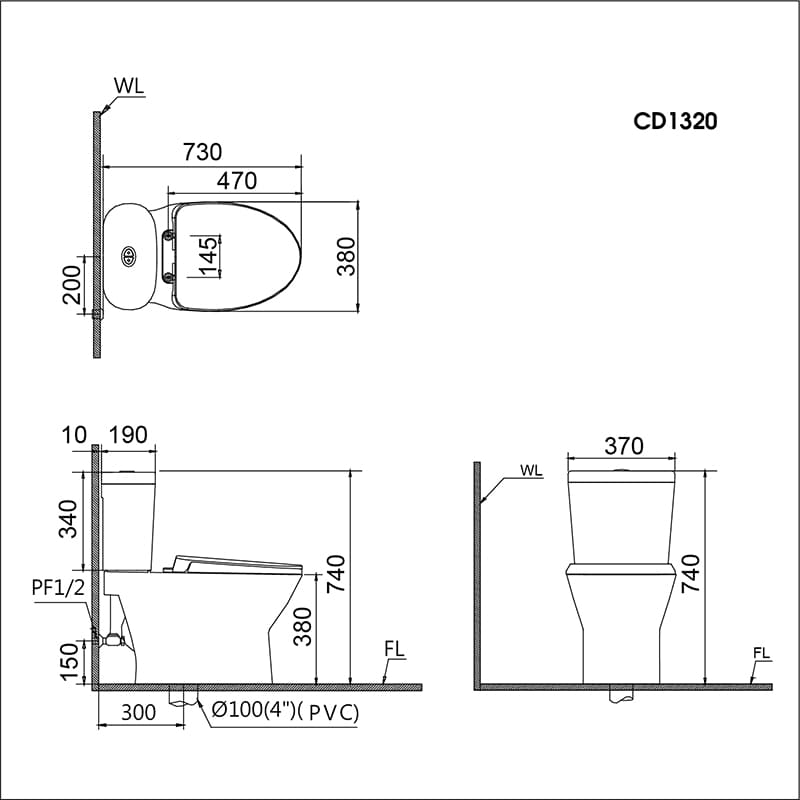 Bồn Cầu 2 Khối Caesar CD1320 Nắp Cơ TAF050
