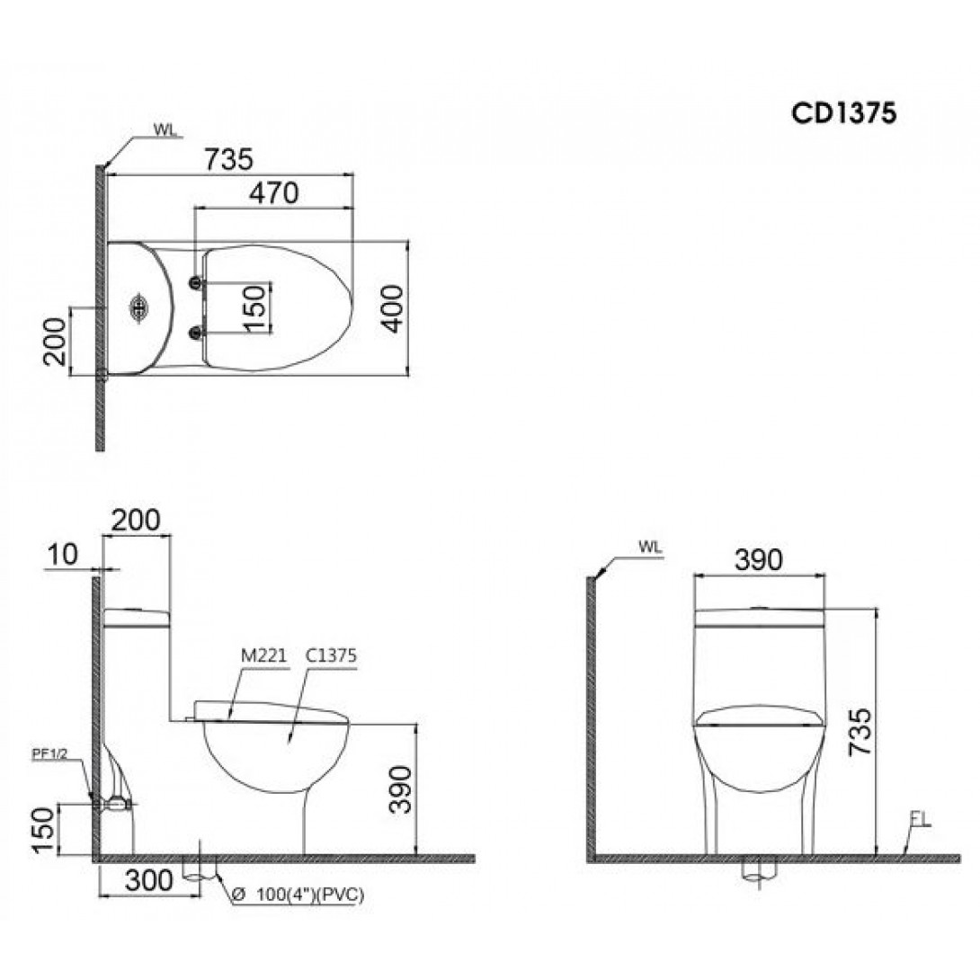 Bồn Cầu 1 Khối Caesar CD1375