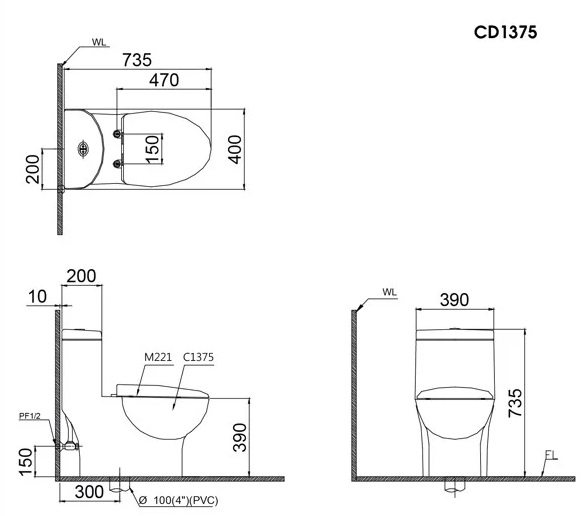 Bồn Cầu 1 Khối Caesar CD1375 