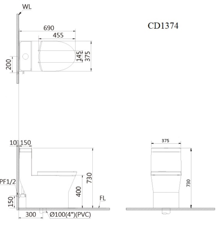 Bồn Cầu 1 Khối Caesar CD1374