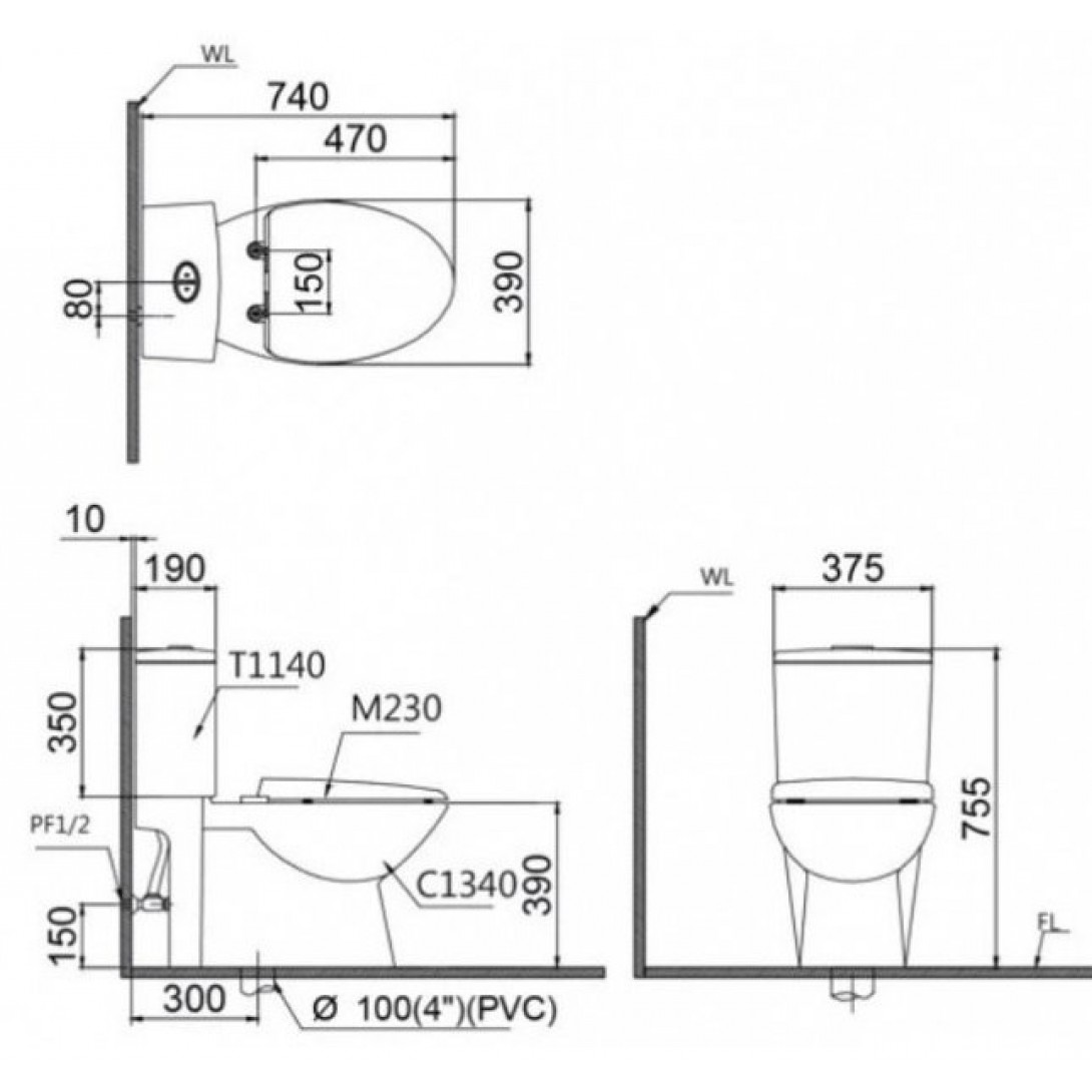 Bồn Cầu 2 Khối Caesar CD1325 Nắp Cơ TAF050 