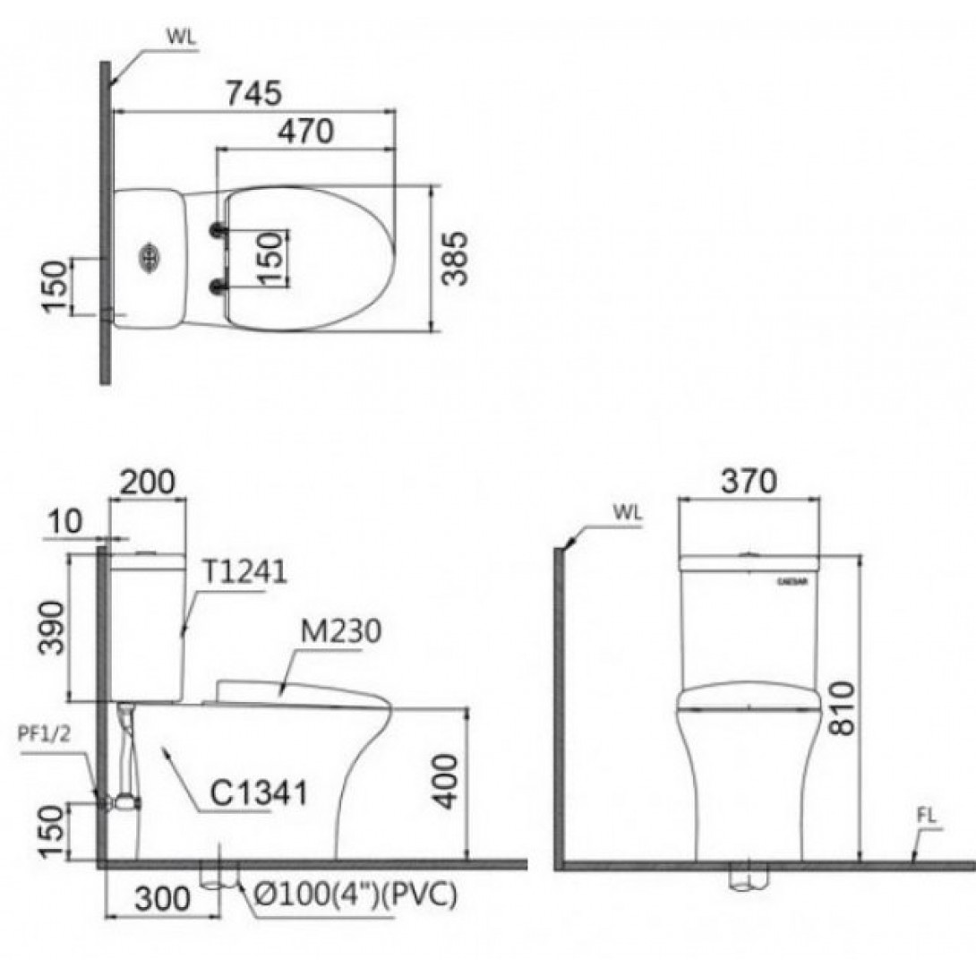 Bồn Cầu 2 Khối Caesar CD1341 Nắp Êm M232