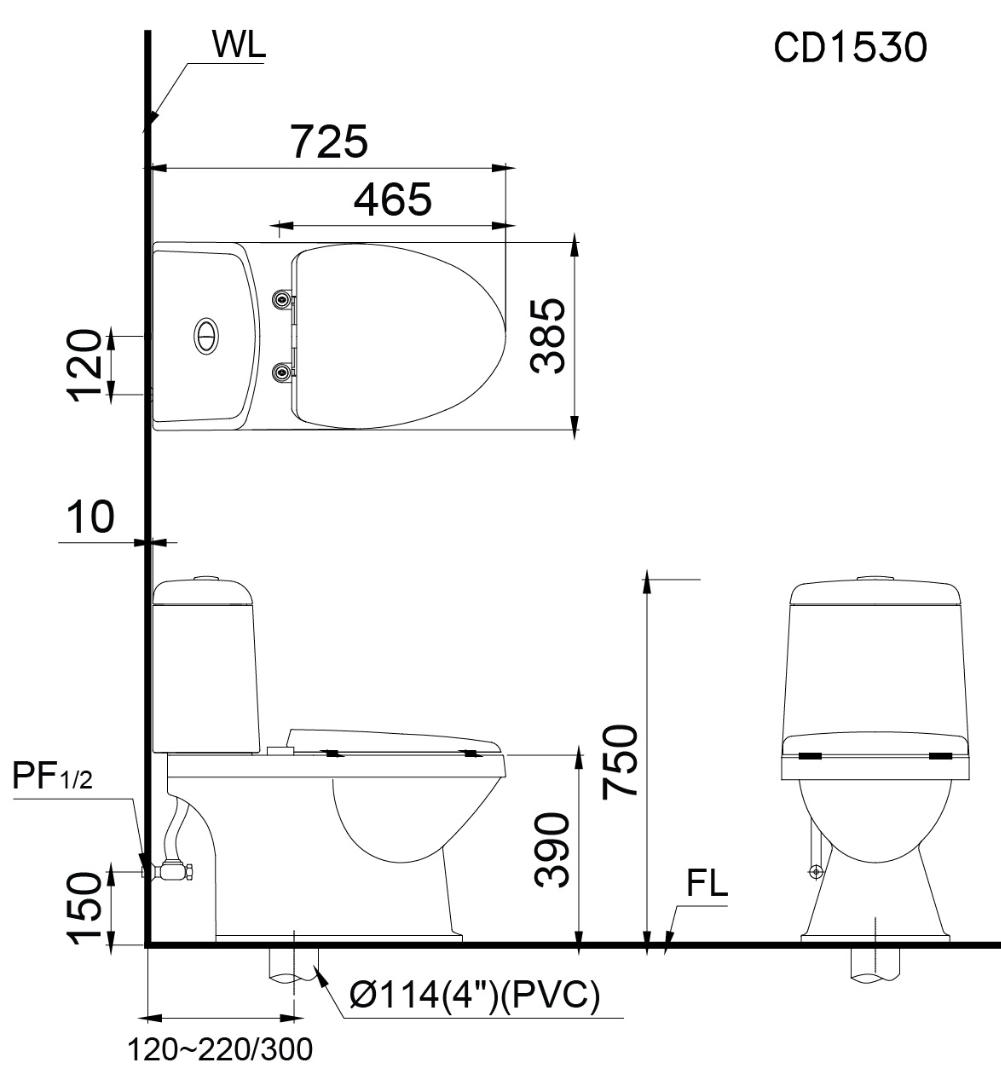 Bồn Cầu 2 Khối Caesar CD1530 Xả hai nhấn Nắp Êm