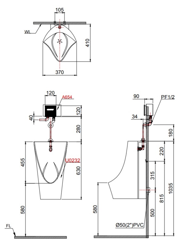 Bồn Tiểu Nam Treo Tường CAESAR U0232