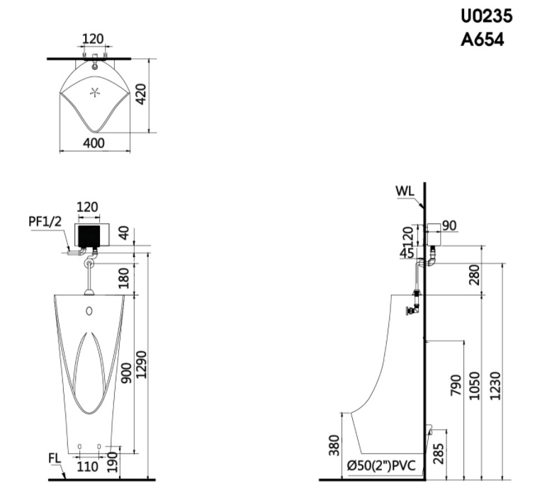 Bồn tiểu nam CAESAR U0233 treo tường