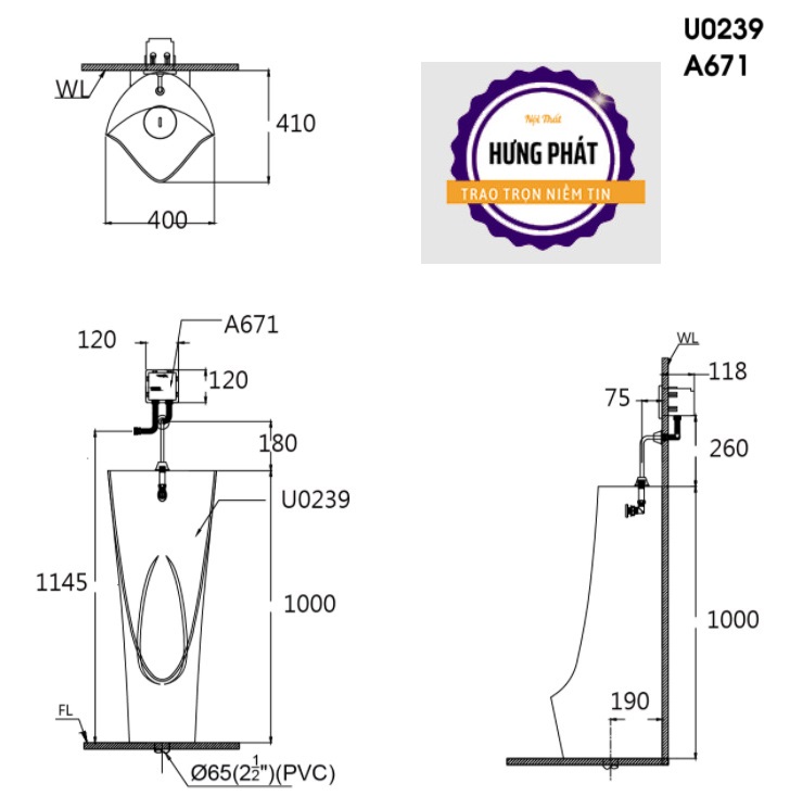 Bệ Tiểu Nam CAESAR U0239 Đặt Sàn 