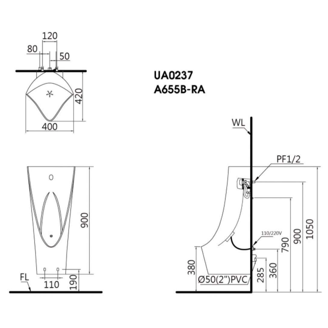 Bệ Tiểu Cảm Ứng CAESAR UA0237 Treo Tường