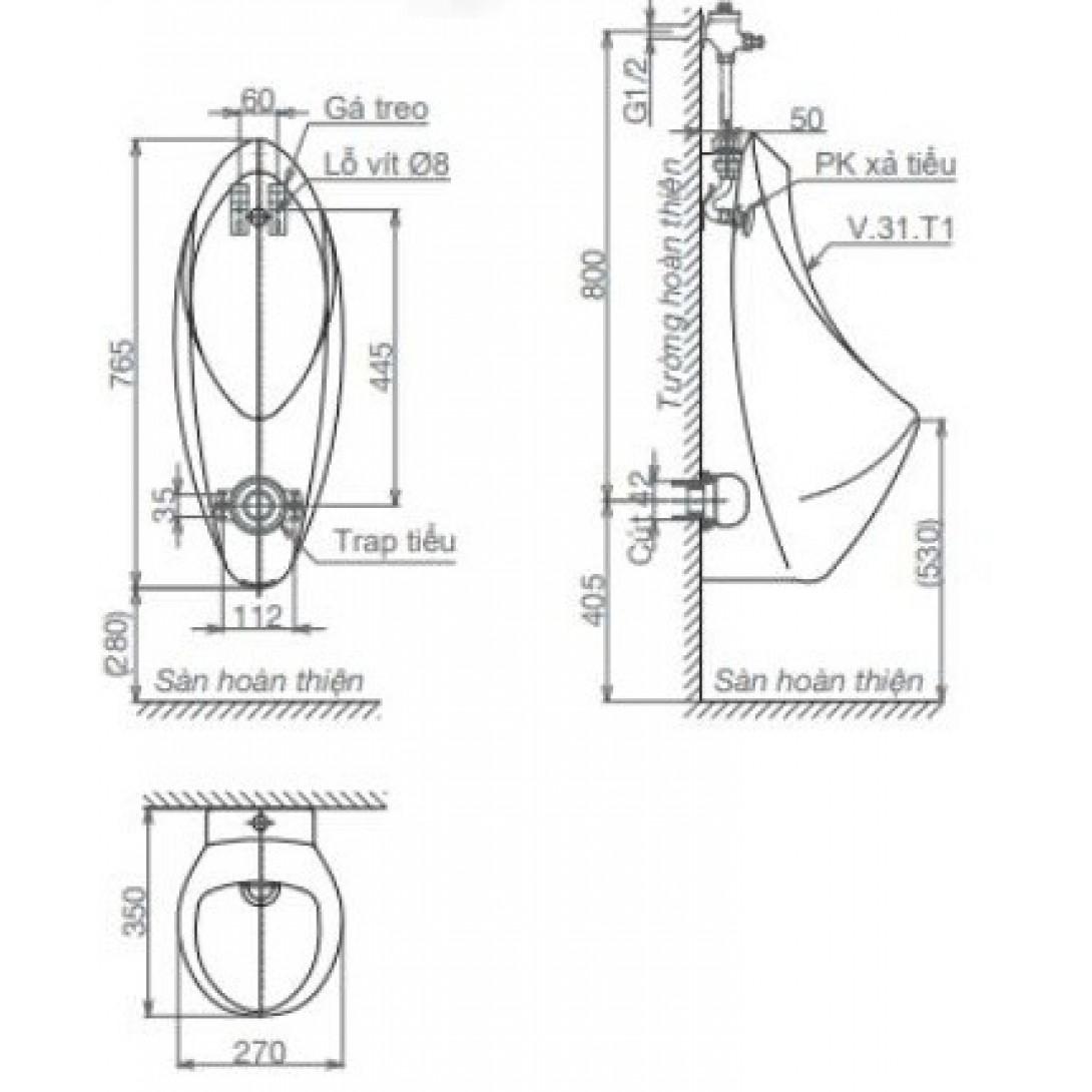 Bồn tiểu nam treo tường Viglacera T1