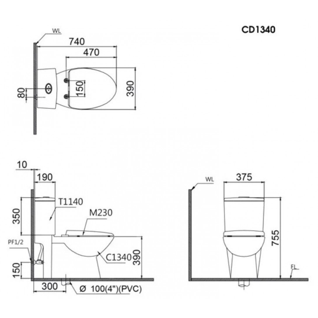 Bồn Cầu 2 Khối Caesar CD1340 Nắp Êm