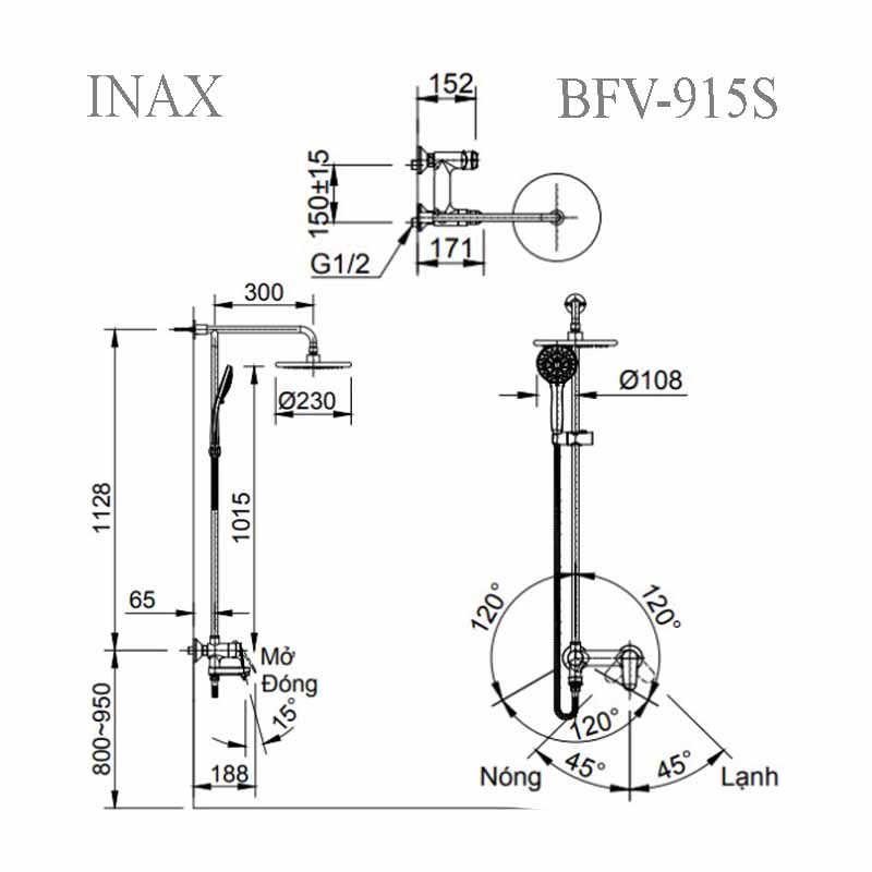  bản vẽ Cây Sen Tắm Nóng Lạnh Inax BFV-915S