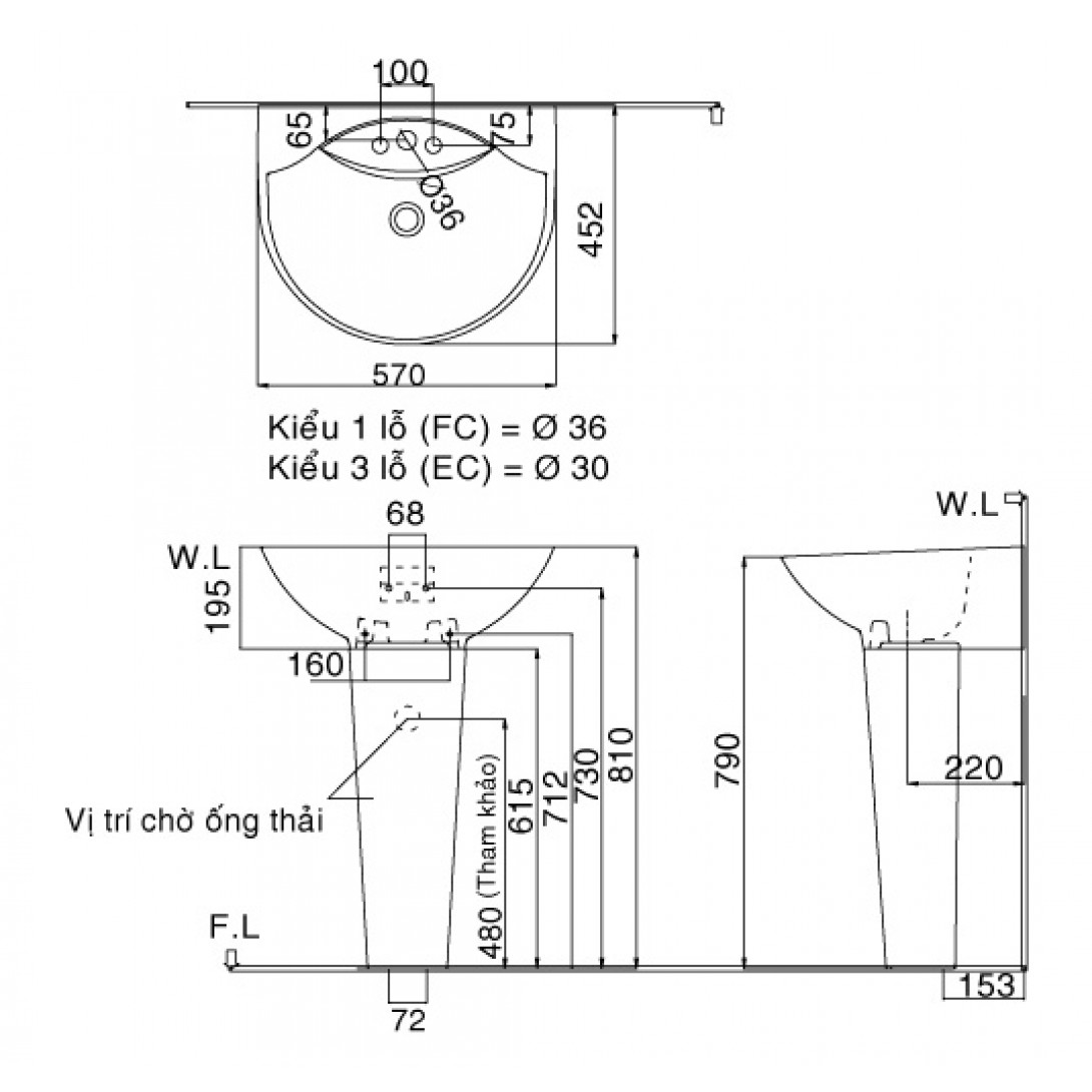 Chậu rửa mặt lavabo treo tường Inax  L-297V và chân ngắn L-297VC 