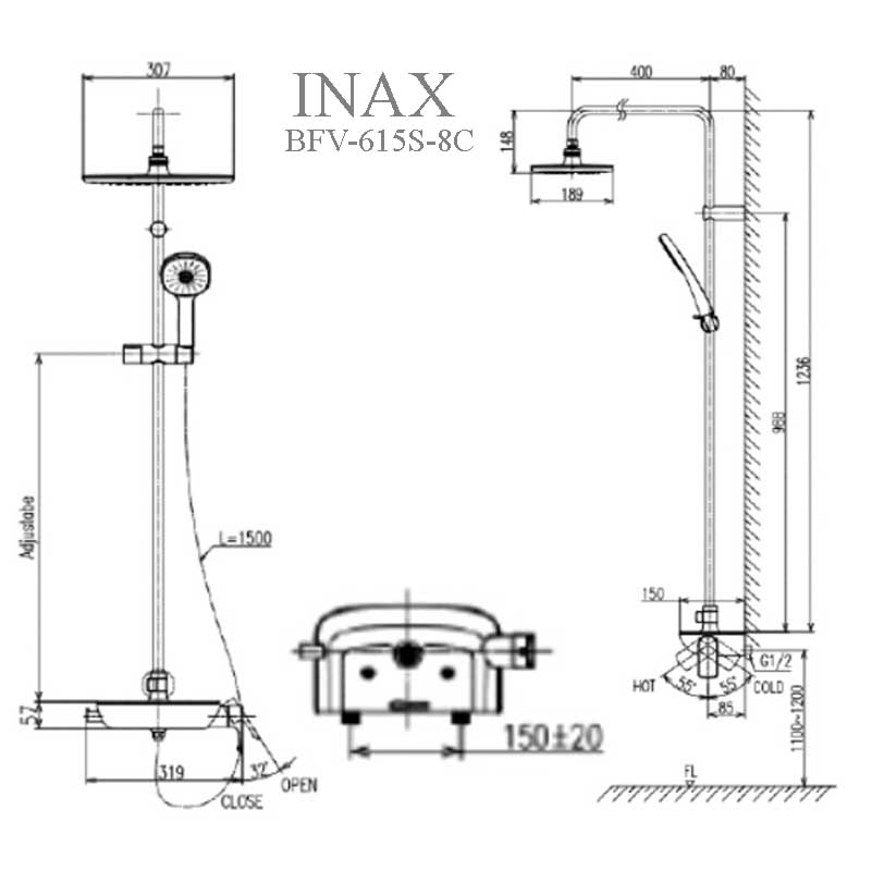 Bản Vẽ Sen Tắm Cây Inax BFV-615S-8C