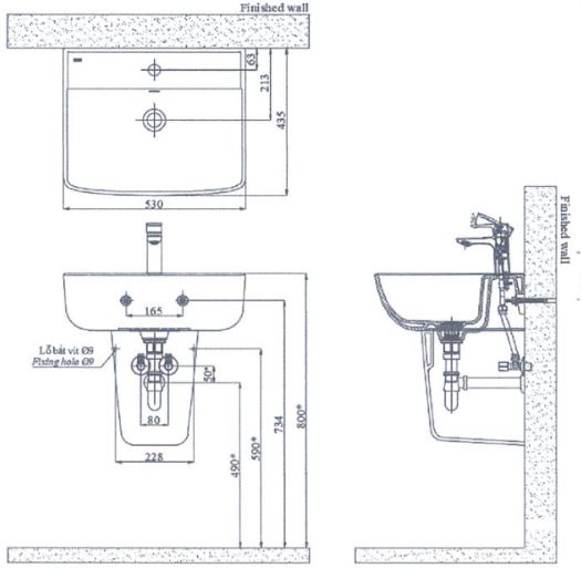 Chậu rửa mặt lavabo treo tường Inax AL‑312V và chân ngắn Inax L‑298VC