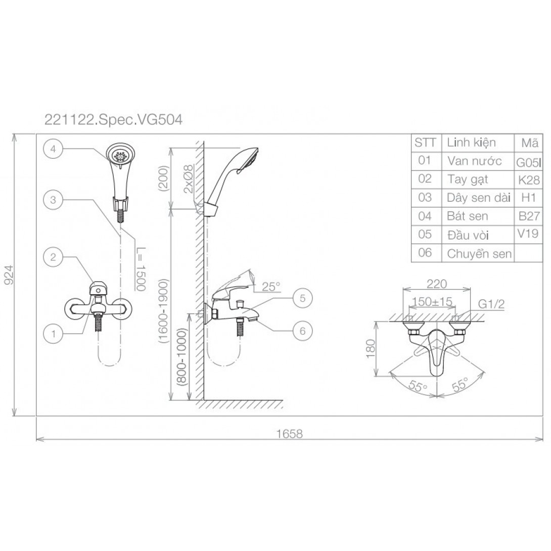 Vòi sen tắm nóng lạnh Viglacera VG504