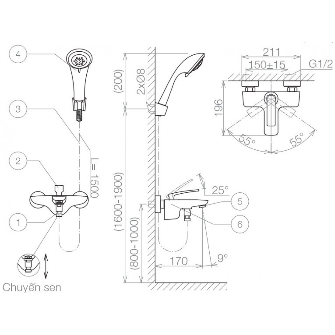 Vòi sen tắm nóng lạnh Viglacera VG542