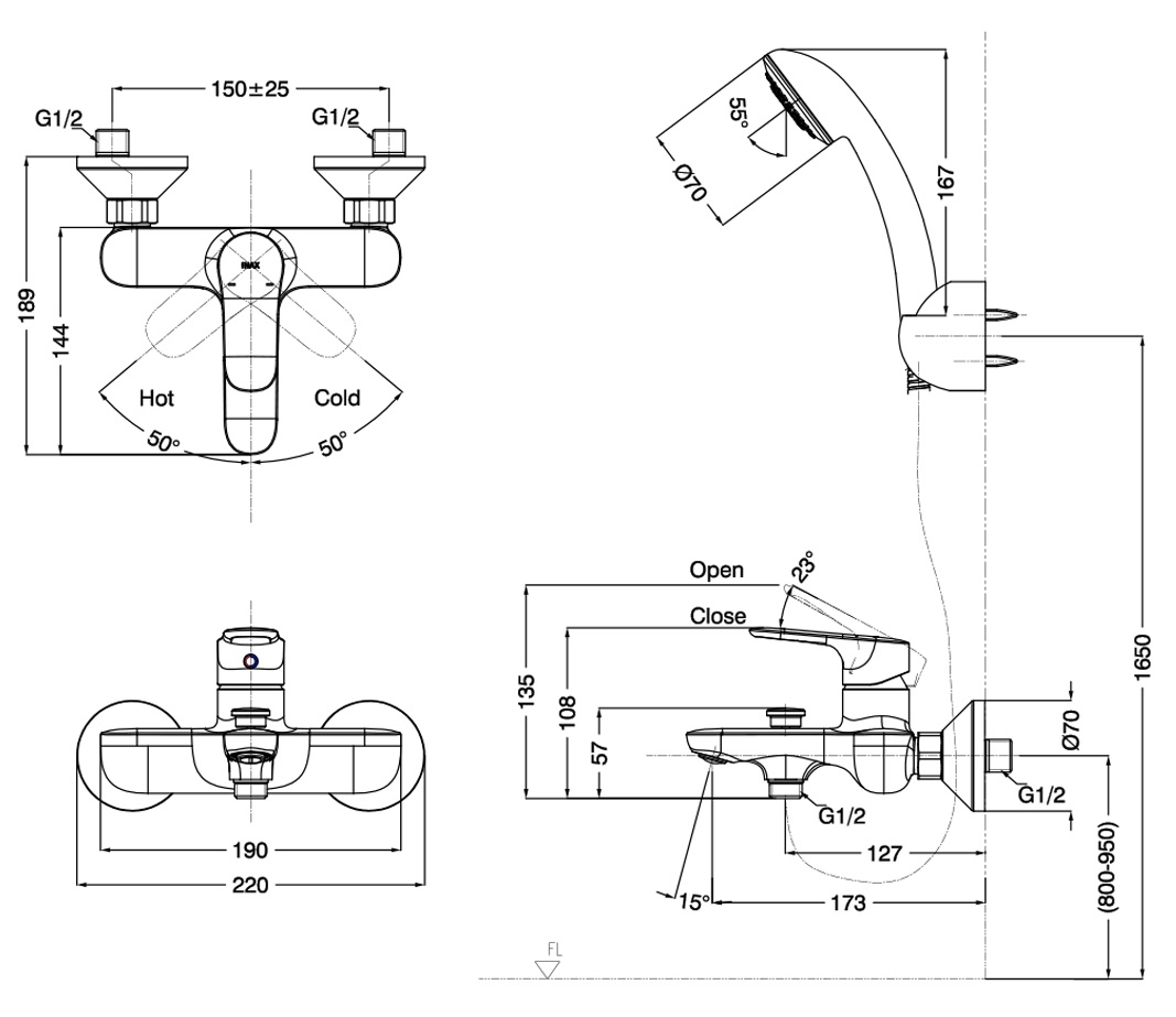 Củ sen tắm nóng lạnh Inax BFV-1403S-8C