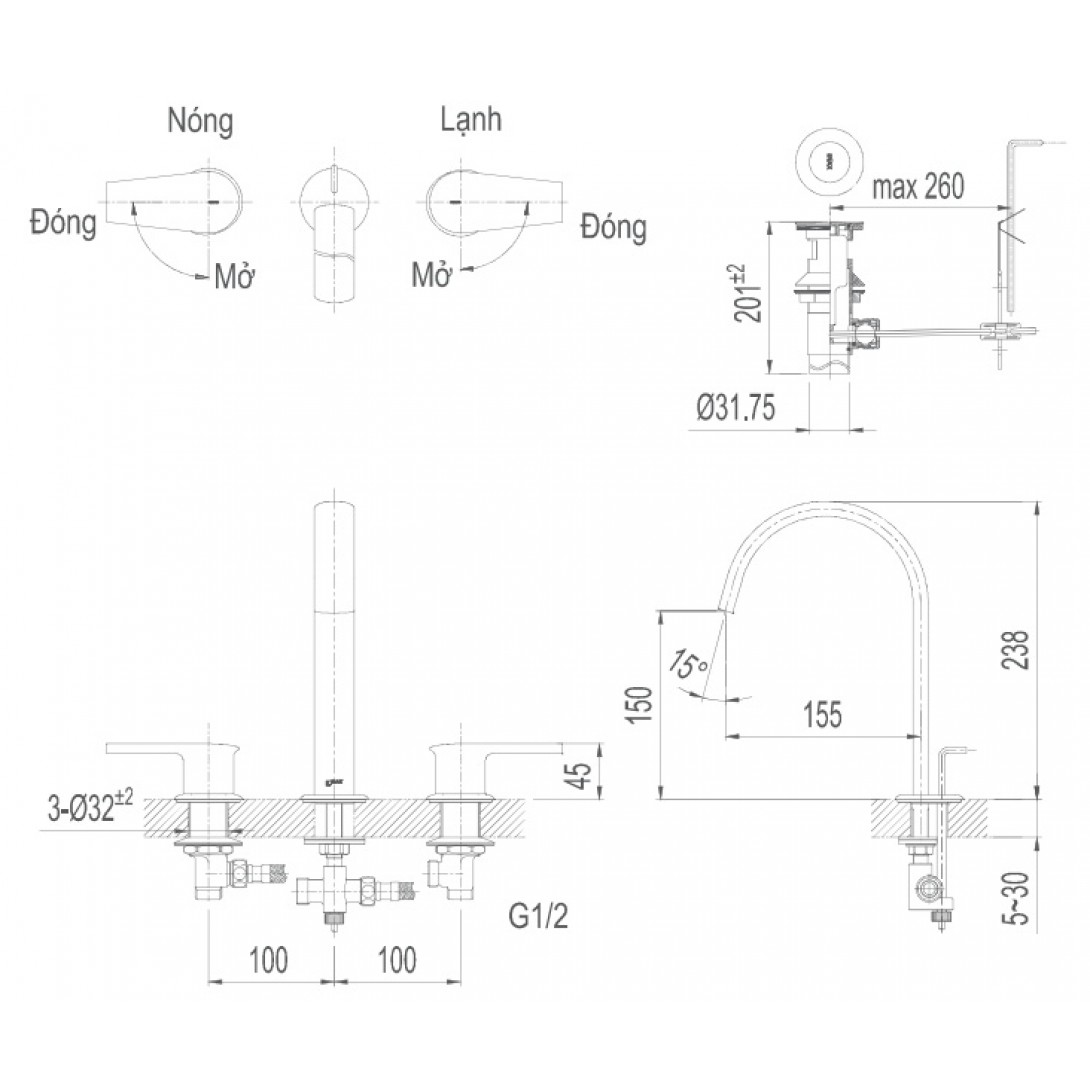 Vòi lavabo nóng lạnh cổ cao  Inax LFV-7100B