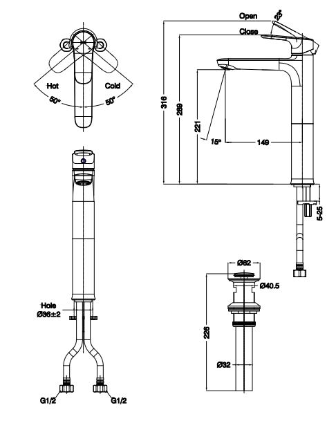 Vòi Lavabo nóng lạnh cổ cao  Inax LFV-1402SH