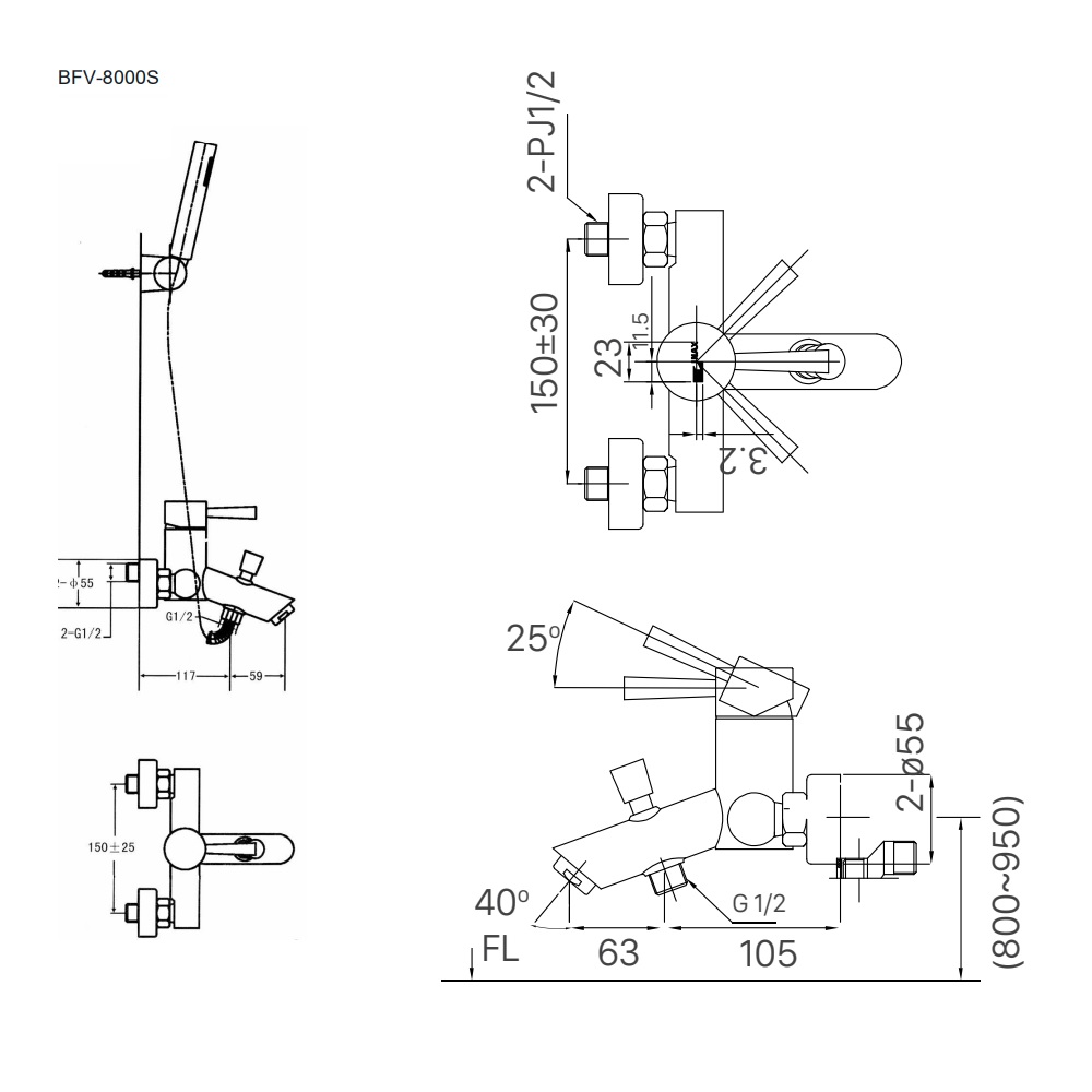 Củ sen tắm nóng lạnh Inax BFV-8000S-5C
