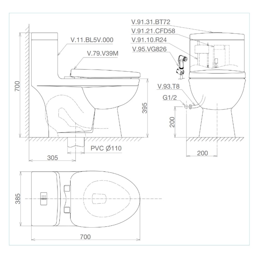 Bồn cầu 1khối Viglacera BL5
